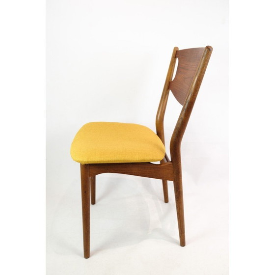Image 1 of Ensemble de 4 chaises vintage en teck et tissu jaune, Danemark années 1960