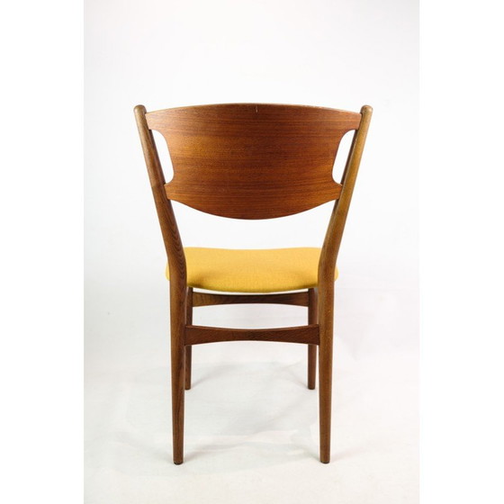 Image 1 of Ensemble de 4 chaises vintage en teck et tissu jaune, Danemark années 1960
