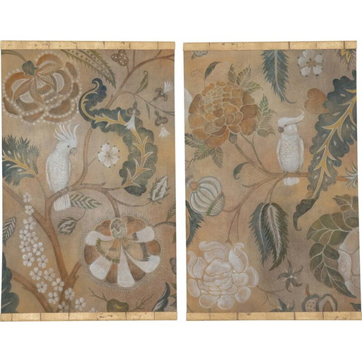 Toile peinte vintage Perruches