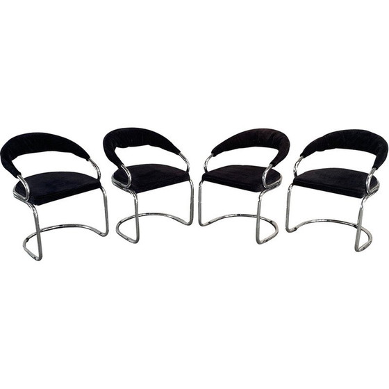Image 1 of Ensemble de 4 chaises vintage en velours noir par Giotto Stoppino pour Kartell, Italie 1970