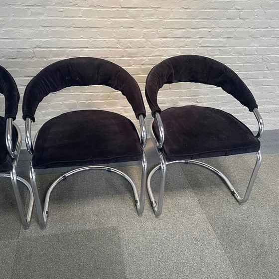Image 1 of Ensemble de 4 chaises vintage en velours noir par Giotto Stoppino pour Kartell, Italie 1970