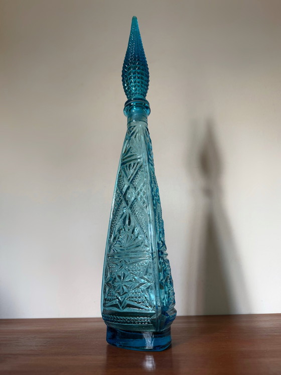 Image 1 of Carafe Verre Empoli Turquoise Années 60