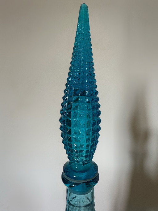 Carafe Verre Empoli Turquoise Années 60