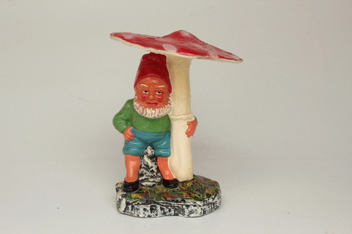 Gnome / Nain de jardin Sous l'amanite tue-mouches Antique, Hermann Sauerbrey