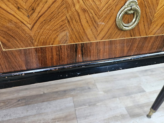 Image 1 of 1960S Commode de chambre à coucher avec six tiroirs et dessus en verre