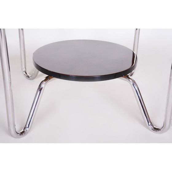 Image 1 of Table basse vintage art déco en noyer et acier chromé, 1950