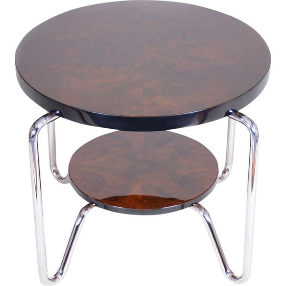 Image 1 of Table basse vintage art déco en noyer et acier chromé, 1950