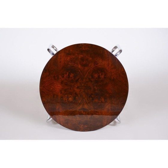 Image 1 of Table basse vintage art déco en noyer et acier chromé, 1950