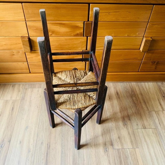 Image 1 of Paire de tabourets vintage en bois et paille