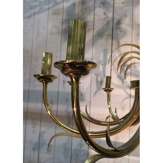 Image 1 of Lustre vintage en métal brossé et métal doré, 1970