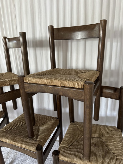 2 chaises joncs italiennes en chêne des années 70