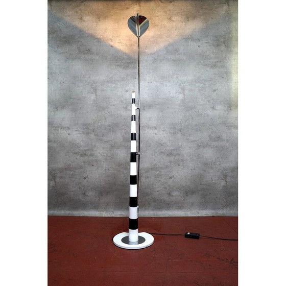 Image 1 of Lampadaire vintage en métal avec motif zébré noir et blanc, Italie 1970