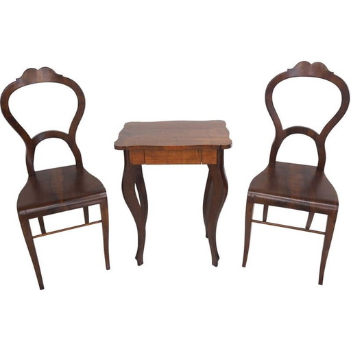 Ensemble de salle à manger en bois Beidermeier, 1850