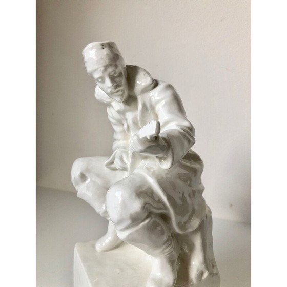 Image 1 of Vintage porcelaine homme jouant du luth art déco avec luth, Tchécoslovaquie 1940