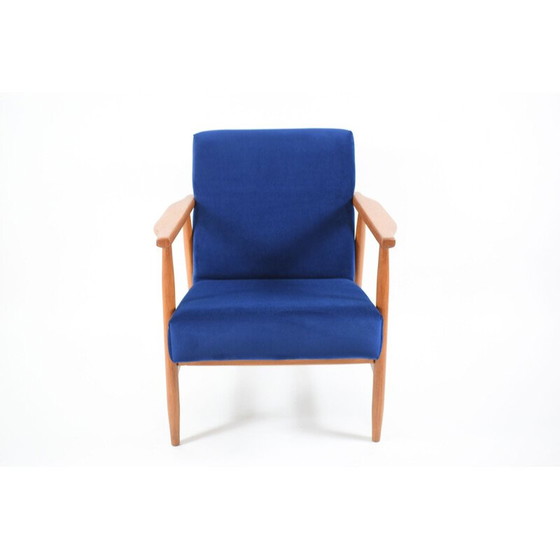 Image 1 of Fauteuil vintage velours bleu polonais 1960s