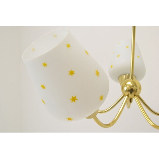 Image 1 of Lustre en verre et laiton du milieu du siècle, Tchécoslovaquie années 1960