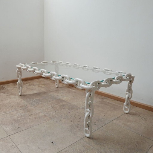 Table basse vintage avec plateau en verre clair frais, Belgique 1970