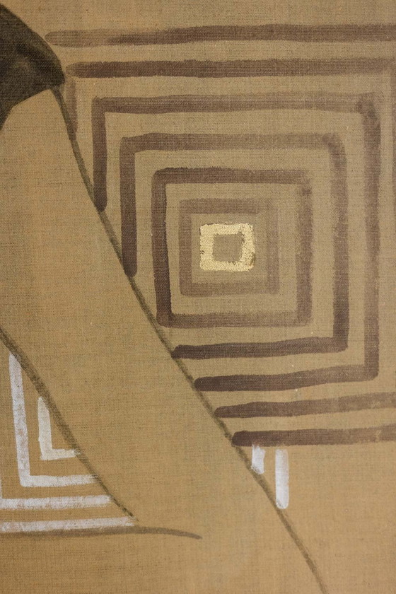 Image 1 of Toile Peinte Représentant Une Élégante Des Années 1950. Contemporain.