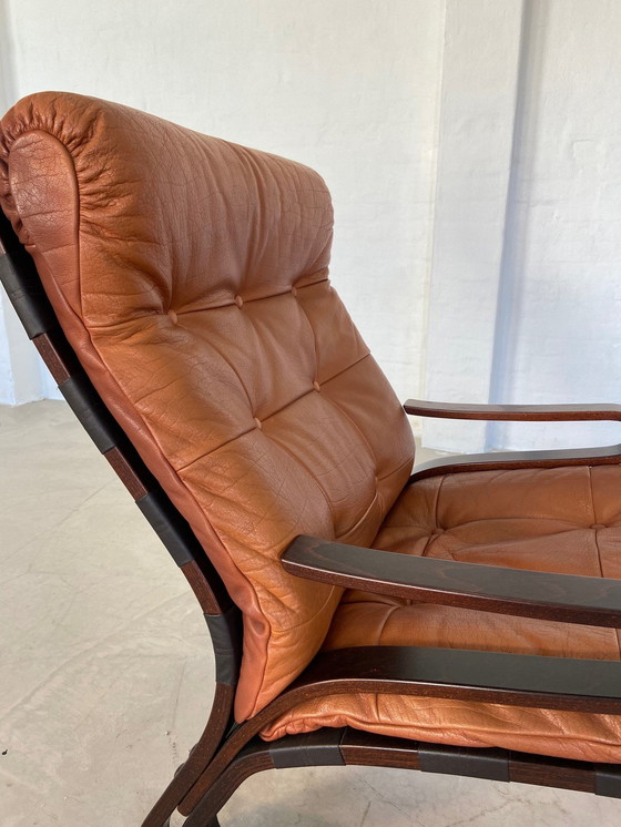 Image 1 of Einar Hove pour Hove Möbler Chaise en cuir cognac 1960S