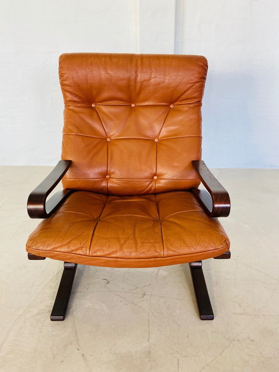 Image 1 of Einar Hove pour Hove Möbler Chaise en cuir cognac 1960S