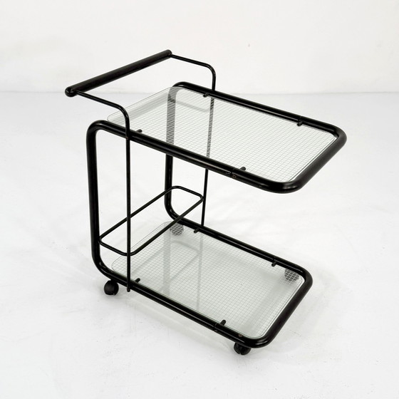 Image 1 of Chariot de service postmoderne noir avec motif Quaderna, 1980S