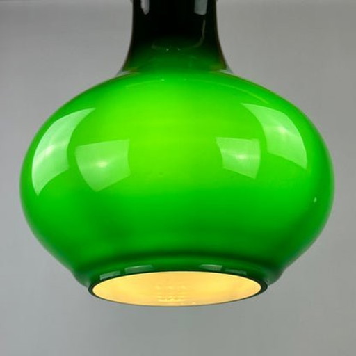 Lampe suspendue allemande - verre vert foncé, forme de goutte, 1970