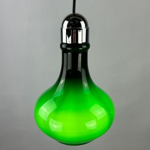 Lampe suspendue allemande - verre vert foncé, forme de goutte, 1970