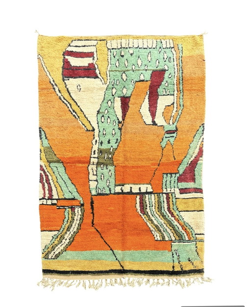 Oranga - Tapis abstrait marocain en laine orange