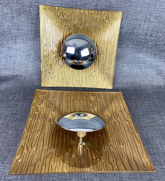 Image 1 of Applique (1 de 3), Appliques, Art Déco, Mid Century Modern, Chrome, Verre de Murano, Luminaires de luxe, Vintage, Unique