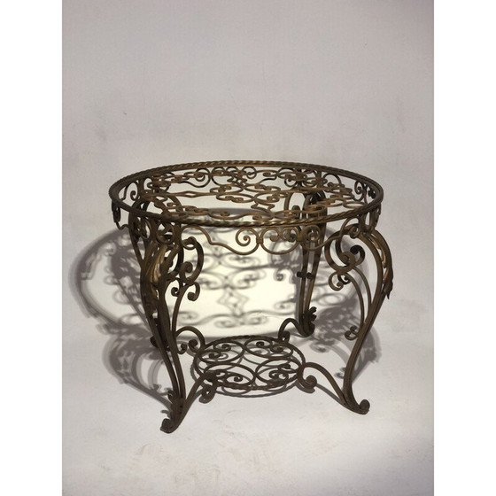 Image 1 of Table basse ronde vintage entièrement en fer forgé, 1960