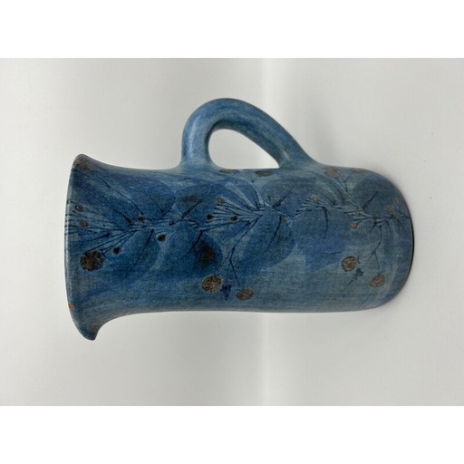 Pichet vintage avec décoration de flore par Dominique Baudart pour Vallauris, 1950