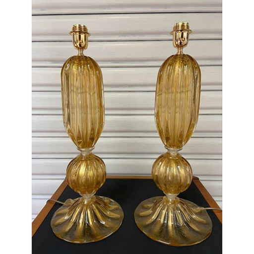 Paire de lampes dorées en verre de Murano par Alberto Dona, 1980
