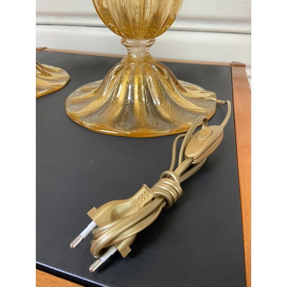 Image 1 of Paire de lampes dorées en verre de Murano par Alberto Dona, 1980