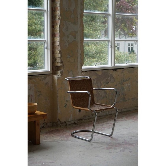 Image 1 of Fauteuil du milieu du siècle en osier et acier, années 1940