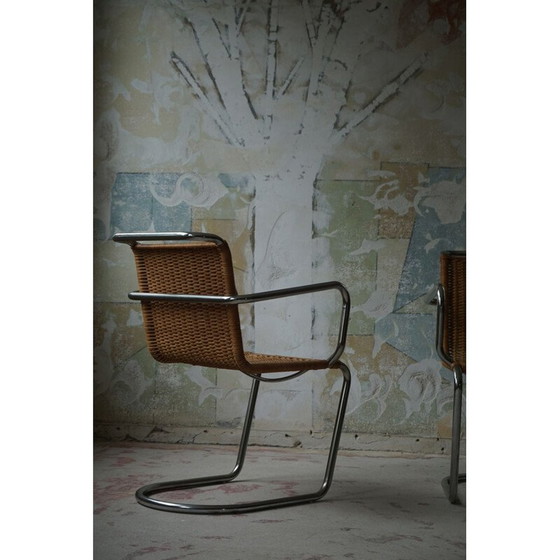 Image 1 of Fauteuil du milieu du siècle en osier et acier, années 1940