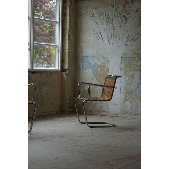 Image 1 of Fauteuil du milieu du siècle en osier et acier, années 1940