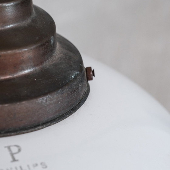 Image 1 of Lampe suspendue vintage en métal et verre opalin par Philips, Allemagne années 1950