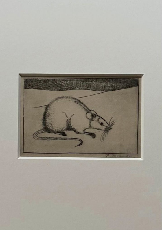 Image 1 of Jan Mankes 1889-1920 / Souris héliogravure originale 1923 (superbement encadrée)