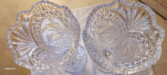 Image 1 of Paire Coupes À Glaces En Cristal De Plomb Ciselé 