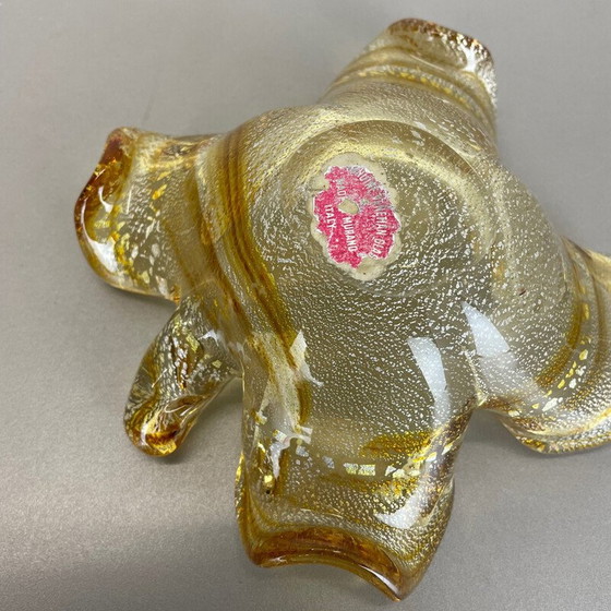Image 1 of Cendrier vintage en verre à coquille en verre doré de Murano par Barovier et Toso, Italie, années 1970