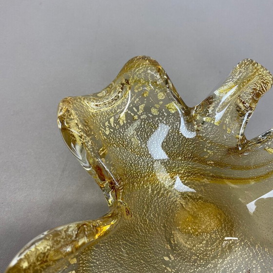 Image 1 of Cendrier vintage en verre à coquille en verre doré de Murano par Barovier et Toso, Italie, années 1970