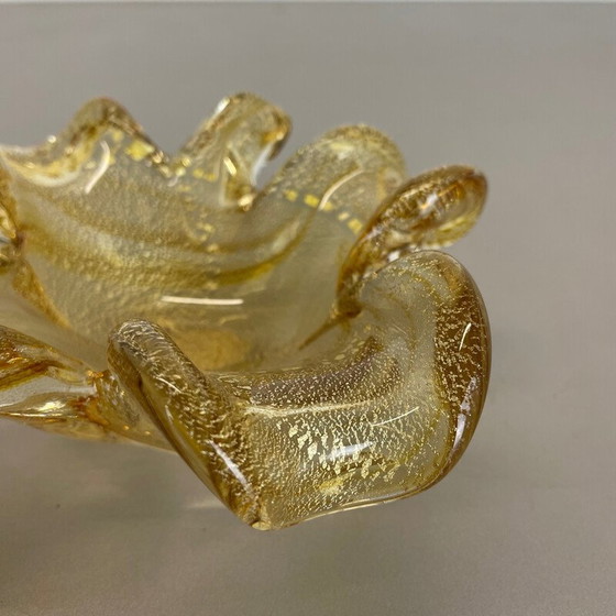Image 1 of Cendrier vintage en verre à coquille en verre doré de Murano par Barovier et Toso, Italie, années 1970