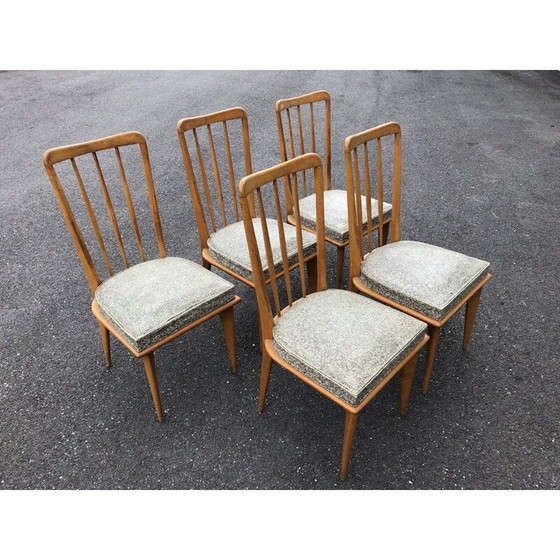 Image 1 of Ensemble de 5 chaises vintage en vinyle et bois 1950