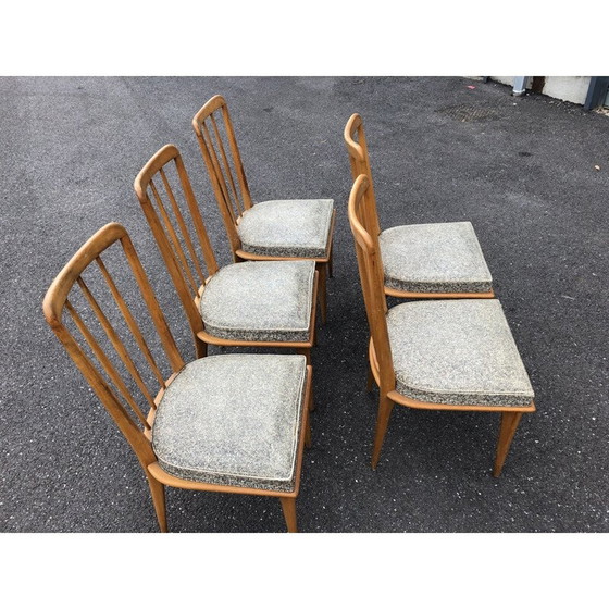 Image 1 of Ensemble de 5 chaises vintage en vinyle et bois 1950