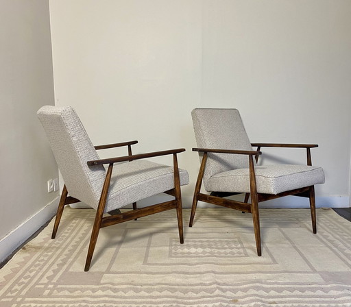 Paire De Fauteuils Henryk Lis 300-190 Année 70 Tissu Gris Bleu Chiné Ref : Peter