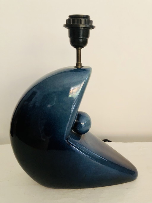 Lampe   Moderniste Années 1930/1950 En Céramique Bleu Irisé 