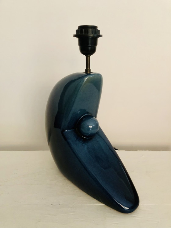 Image 1 of Lampe   Moderniste Années 1930/1950 En Céramique Bleu Irisé 