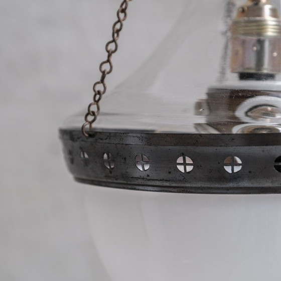 Lampe suspendue vintage bicolore, France 1910 – Suspensions, Glass, Metal (photo 9 of 10)