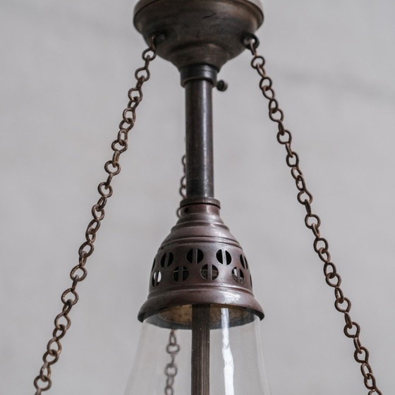Lampe suspendue vintage bicolore, France 1910 – Suspensions, Glass, Metal (photo 4 of 10)