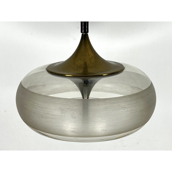 Image 1 of Lustre vintage en laiton et acrylique par Goffredo Reggiani, Italie 1960